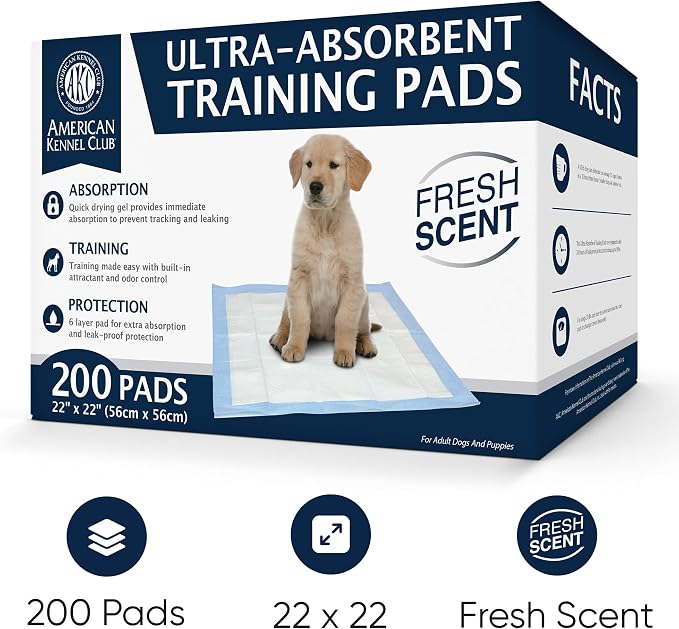AKC Puppy Training Pads, 22" x 22", Fresh Scent, 200 Count