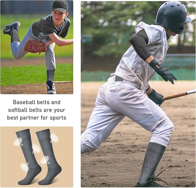 Zhanmai Baseball Belt and Socks Combo Adjustable Softball Socks and Elastic Waist Belt for Youth Boys Girls, Adult