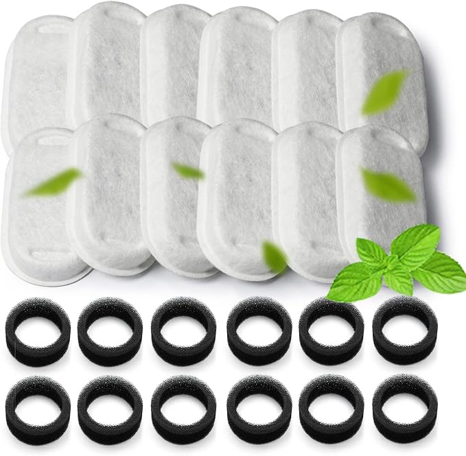 Cat Water Fountain Filter 24Pcs Fit 101oz/3L Stainless Steel Pet Fountain | Cat Fountain Replacement Filters for 67oz/2L, 108oz/3.2L Cat Water Fountains Pet Fountain Filters (12 Filters & 12 Sponges)
