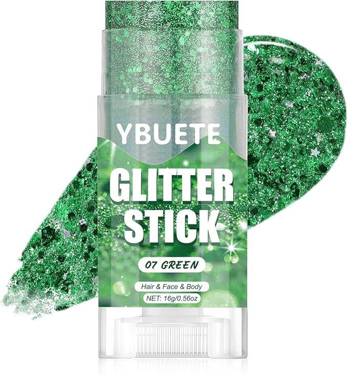 Green Face and Body Glitter Stick for Sparkling Makeup, Hair Glitter Accessories for Women, Highlighting Stick for Fairy Dust Makeup, Cheerful Face Glitter for Festive Parties and Carnivals