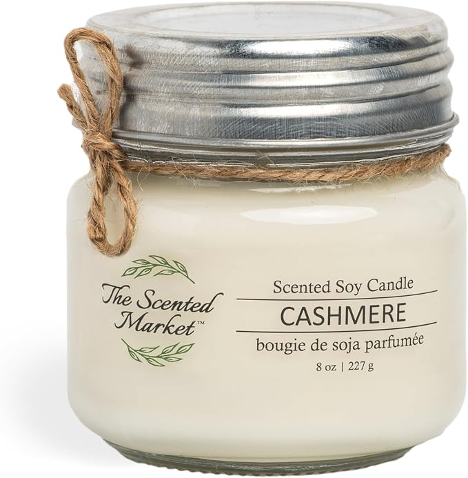 The Scented Market Aromatherapy Soy Wax Candle Cashmere 8 oz Mason Jar, Over 50 Hours of Burn Time, Ideal for Home Decor and Gifts