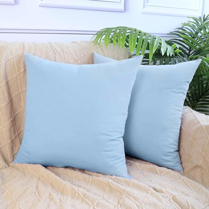 4-Pack 100% Cotton Comfortable Solid Decorative Throw Pillow Case,Thmyo Square Cushion Cover Pillowcase Sublimation Blank Pillow Covers DIY Throw Pillowcase for Sofa(16x16 inch/ 40x40cm,Light Blue)