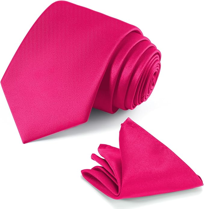 Black Tie Set in Gift Box Mens Solid Color 3.15" (8CM) Black Necktie and Pocket Square Set