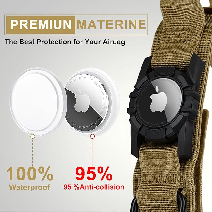 Tactical AirTag Dog Collar Leash Set - Heavy Duty, Adjustable GPS Collar