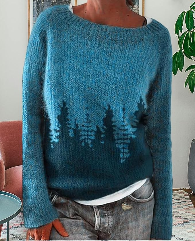 Zhyaj Fair Isle Sweater for Womens Winter Long Sleeve Vintage Knitted Sweater Casual Fall Crew Neck Pullover Sweaters