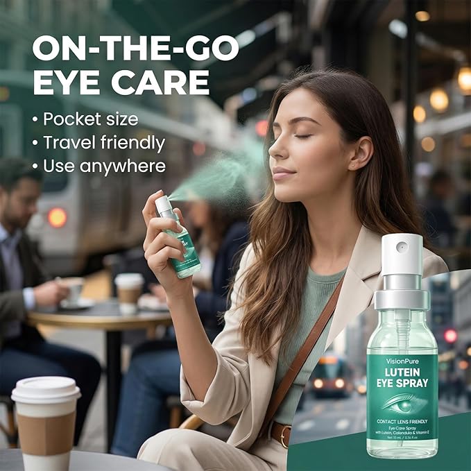 VisionPure Lutein Eye Spray – Gentle Eyelid Cleanser | Eye Formula with Calendula, Lutein, Vitamin E, 10 mL