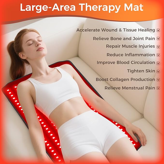 Red Light Therapy for Body, Red Light Therapy Mat with 660nm & 850nm Dual Wavelength, 270 LEDs redlight with Adjustable Timer & Intensity, Gifts for Women Men