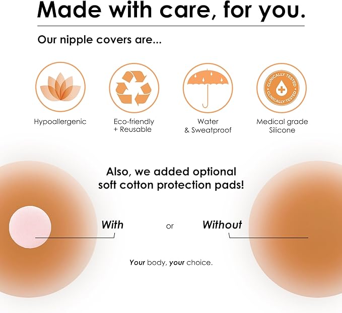 NEATS Nipple Covers for Women, Reusable & Hypoallergenic Adhesive Silicone Pasties