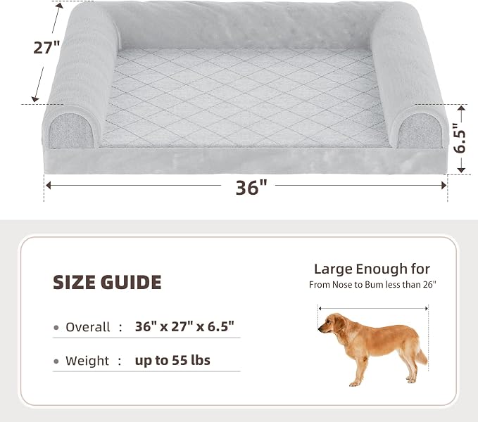 Simple Trending Orthopedic Large Dog Bed, Waterproof Pet Bed, 36x27 Inch | Waterproof Dog Sofa for Dogs Relax, Supportive Egg Crate Foam Dog Couch with Sides, Removable Cover, Non-Slip Bottom, Grey