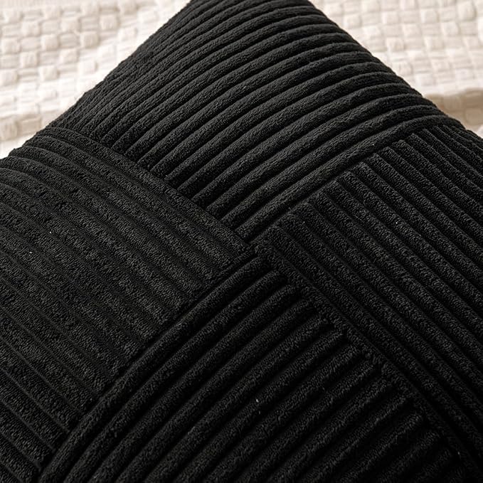 MIULEE Black Decorative Throw Pillow Covers for Couch 20x20 Inch | 2 Pack, Boho Farmhouse Pillow Covers, Soft Cross Corduroy Patchwork Textured Cushion Cases For Bed Sofa
