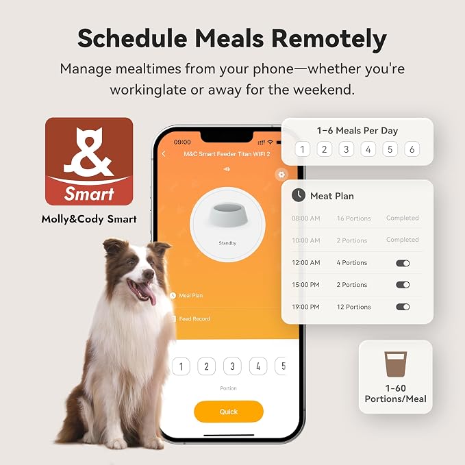 Automatic Dog Feeder for Large Dogs, 14L Capacity, Remote Feeding, Anti-Blockage System, Timed Auto Dog Food Dispenser, 2.4G WiFi App Control，Dual Power Supply,Stainless Steel Bowl