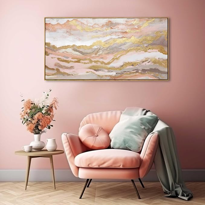 YJYart Pink Abstract Wall Art/Girl Room 20x40 Inch/Large Wall Art for Living Room/Bedroom Decorations Gold Office Decor Kitchen Art Dining Room Decor