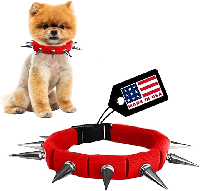 CoyoteCollar Spike Dog Collar, Adj/Replaceable Spikes, Large, Red