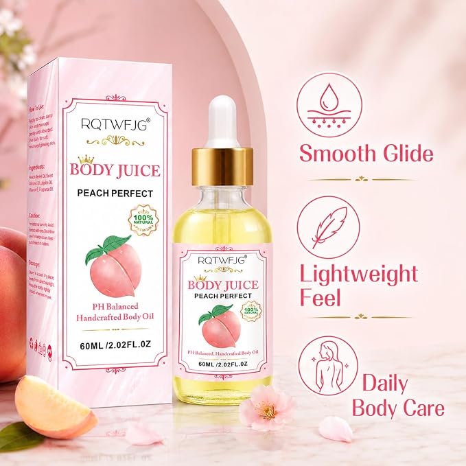 Peach Body Oil, 2.02 Fl Oz, Lightweight Body Moisturizer Oil with Dropper, Peach Scented Skin Care Oil for Dry-Feeling Skin, Massage and Daily Body Care (2.02 Fl Oz (Pack of 3))