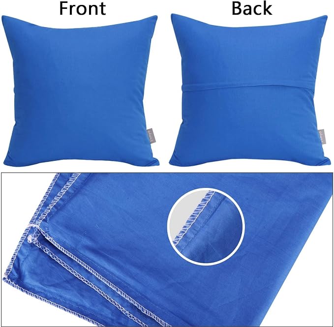 Thmyo 4-Pack 100% Cotton Comfortable Solid Decorative Throw Pillow Case Square Cushion Cover Pillowcase Sublimation Blank Pillow Covers DIY Throw Pillowcase for Sofa(18x18inch/45x45cm,Blue)