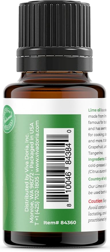 Viva Doria Lime Essential Oil, 100% Pure, Natural, Mexican Lime Essential Oil, Undiluted, for Aromatherapy | Food Grade, 15 mL (0.5 Fluid Ounce)