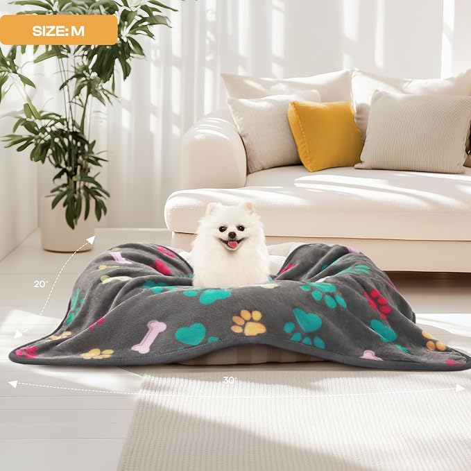 Luciphia 3 Pack 3 Blankets Fluffy Premium Fleece Pet Blanket Flannel Paw Printed Throw for Dog Cat(Small 23x16'', Grey/Brown/Blue)