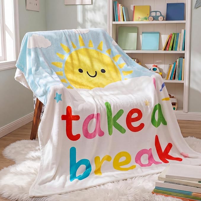 50'' x 60'' Back to School Take a Break Throw Blanket Classroom | Calm Down Corner Break Room Decor for Sofa Couch Bed Reading Corner Blanket Teacher Supplies Classroom Decorations