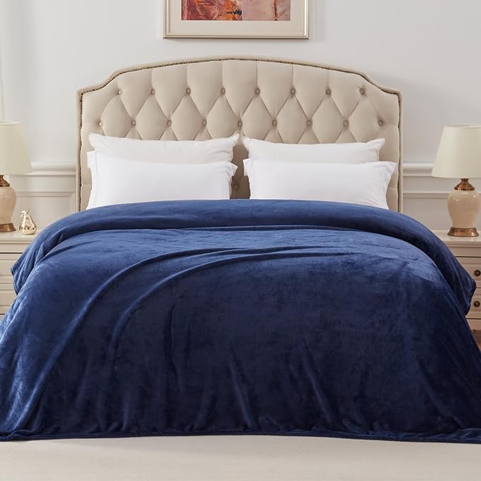 Exclusivo Mezcla Soft Fleece Blanket King Size for Bed, Navy Blue | 104x90 Inches, Double-Sided Brushed Flannel, Lightweight Plush Cozy Blanket for Home Decor, All Season, Machine Washable