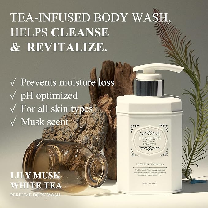 TEABLESS Perfumed Body Wash, Hydrating Body Cleanser for Sensitive Skin | Gentle, Moisturizing, Non-Sticky, Korean Skin Care (Floral Musk, Body Duo)