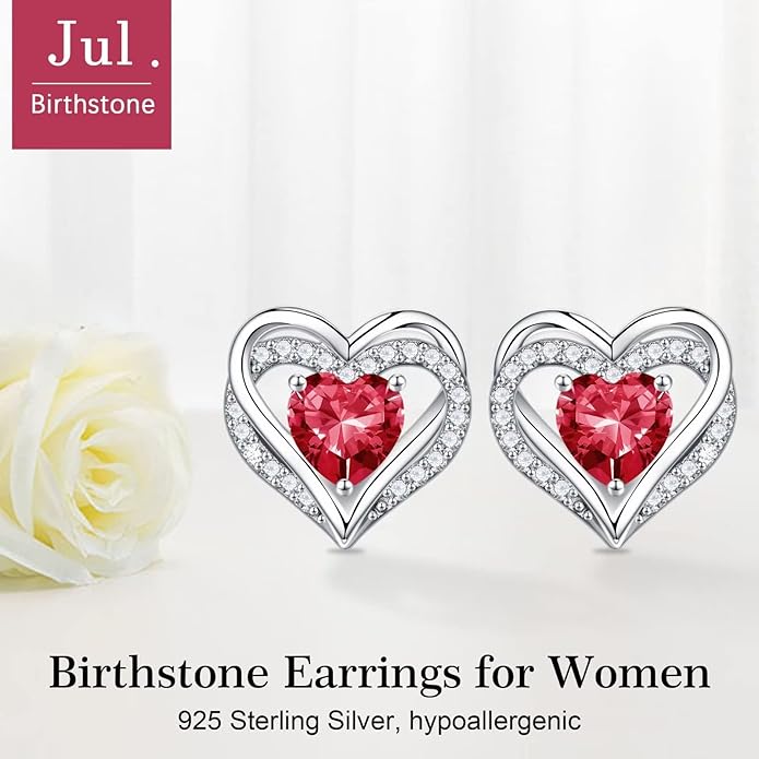 Iefil Christmas Earrings for Women, 925 Sterling Silver Birthstone Stud Earrings Birthday Gifts for Women