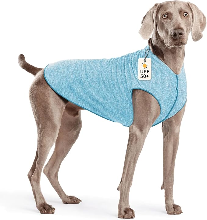 Goldpaw Dog Sun Shirt with UV Protection - Lightweight, Cooling Sun Protection Clothing for Large Dogs - Reduce Heat Absorption - Pet Clothes Made in the USA - Machine Washable - Ocean Blue - Size 22