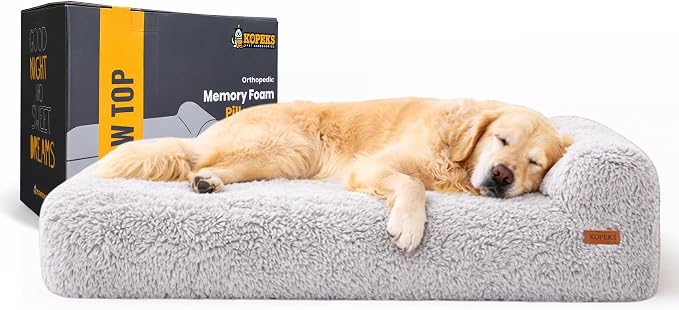 Orthopedic Memory Foam Dog Bed 7" Inch Thick Extra Large Dog Bed with Pillow Fluffy Grey 50"x34"x10" Includes Waterproof Liner & Durable Removable Cover with Smart Design