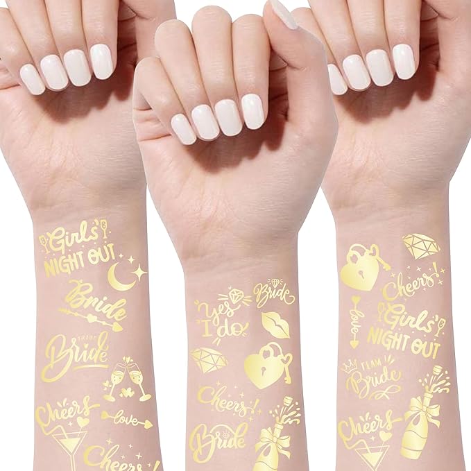 Bride's Babes Bachelorette Temporary Tattoos, Bride Tribe Cheers Gold Metallic Tattoos for Bachelorette Party Bridesmaid Favors Decorations(Cheers)