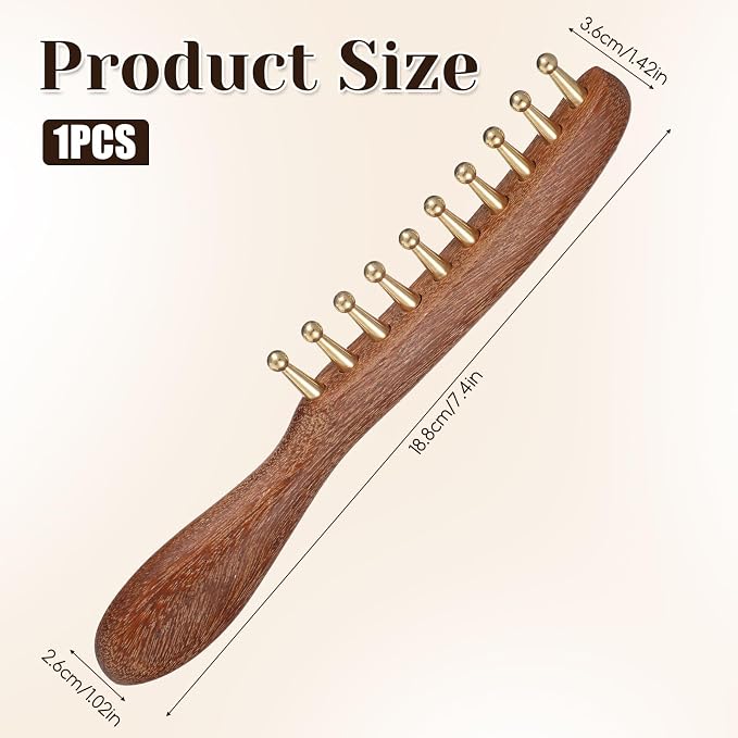 YUXIANLB Copper Sandalwood Wide Tooth Massage Comb, Rounded Bristles | meridian, acupuncture, gua sha tool, detangling sandalwood, reduces frizz and static, for hair growth scalp body relaxation