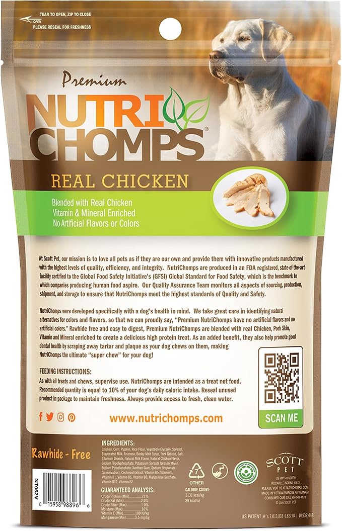 Nutri Chomps Rawhide Free Dog Chews, Real Chicken, 5in Twists, 10ct, 2pk | Long-lasting chew. High protein, low fat, healthy & delicious treat for dogs.