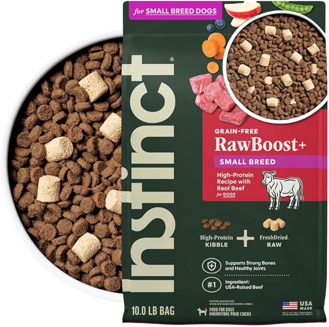 Instinct RawBoost Small Breed, Dry Dog Food + Freeze Dried, Beef, 10 lb. | High-protein kibble with FreshDried raw bites, nutrition for healthy weight, calcium for strong bones & teeth, grain-free