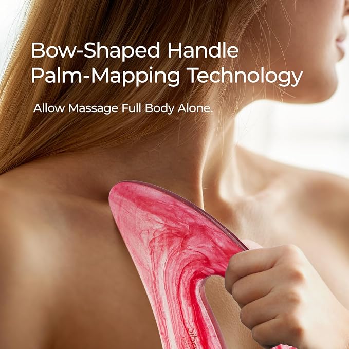 Scienlodic 4 Pcs Gua Sha Massage Tools for Face & Body (Red, Resin) - Guasha Scraping Tool for Jawline Contouring, Puffiness Reduction, Neck, Back, Legs & Muscle Relaxation