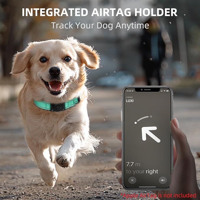 Upgrade Dog Collar with AirTag Holder, IP68 Waterproof, Aqua, S | Built-in Water Resistant AirTag holder, 1000D Nylon, Reflective Stitching for Night Visibility, Soft padding for Comfort