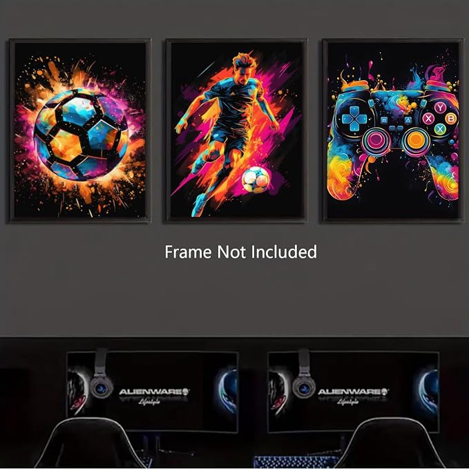 BGFCE Canvas Wall Art Poster Decor, Paintings Art Game Controller Color Splash Ink Canvas Painting, Posters for Room Aesthetic, Soccer Wall Art for Boys Room Decor 16x24 - Unframed Set of 3
