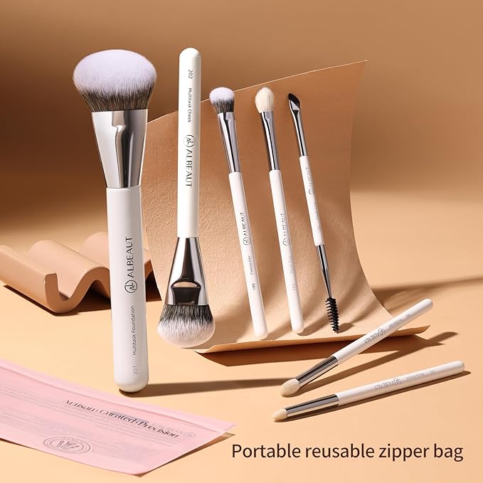 Makeup Brushes Set, Albeaut 7Pcs Face Eyeshadow Brushes Kit with Preminum Bristles Liquid Foundation Concealer Blending Tools Professional & Travel Bag