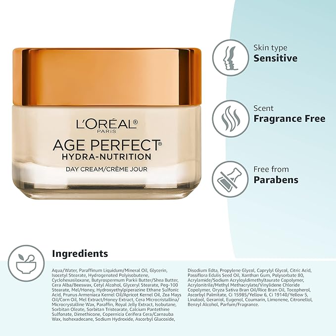 L'Oreal Paris Skincare Age Perfect Hydra-Nutrition Anti-Aging Day Cream with Manuka Honey Extract, 1.7 Ounce