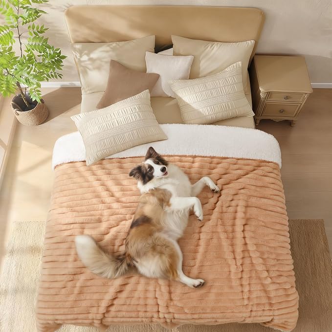 Luciphia Waterproof Dog Blanket, Washable Reversible Flannel Pet Throw | Reversible fleece cover for couch, bed, and crate; calming, and claw-resistant for dogs, cats, puppies Khaki S(40''x28'')