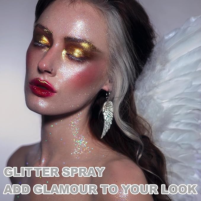 Hair and Body Glitter Spray, Holographic Glitter Highlighter Powder for Rumi Costume Cosplay Makeup, Face Body Clothes Shiny Glitter, Loose Shimmer Hairspray Festival Rave Prom Accessories (Silver)