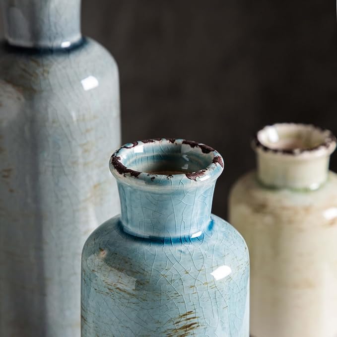 CwlwGO- Ceramic Vase Set of 3, Small Flower Vases for Home Decoration, Modern Farmhouse Decor, Living Room Kitchen Table Centerpieces, Shelf, Mantel, Fireplace and Entrance Decorations-Multicolor.