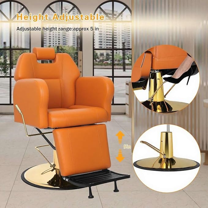 Barber Chair Hydraulic Reclining Salon Chairs Styling Chair Hair Chair 360 Degrees Rolling Swivel Barber Chairs for Barbershop Hair Salon (Orange1)