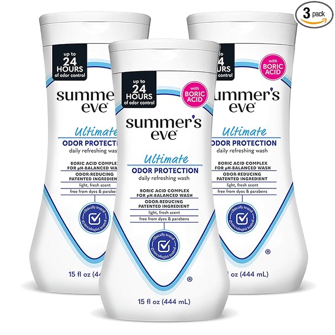 Summer's Eve Ultimate Odor Protection Daily Feminine Wash,pH-Balanced Formula Body Wash for Women with Boric Acid Helps Control Vaginal Odor,15 Fl Oz,(Pack of 3)