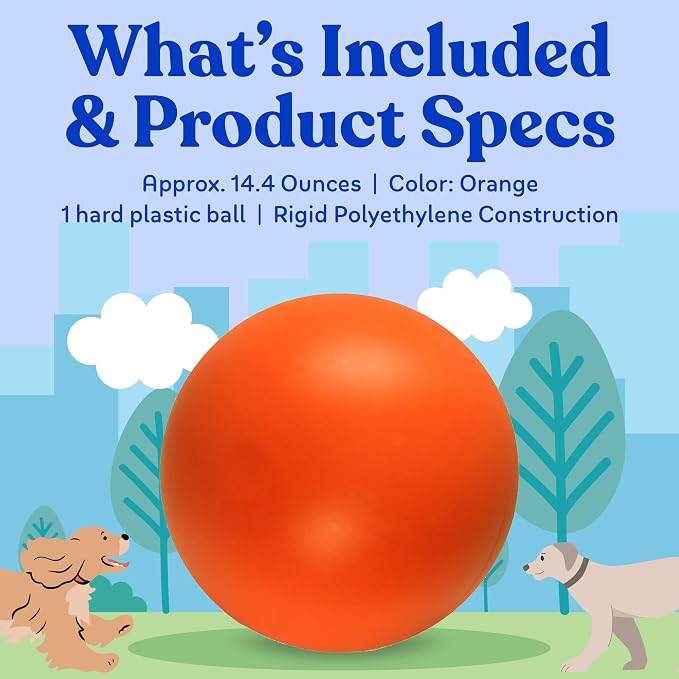 Doggie Dooley Virtually Indestructible Dog Ball - 8 Inch Hard Plastic Interactive Dog Toy for Large Breeds Over 35+ lbs - Built for Herding & Push Play - Floats in Water, Made in USA - Orange