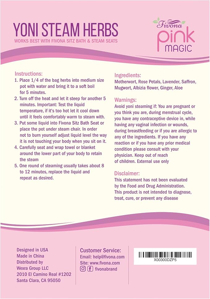 Fivona Yoni Steam Kit 2-in-1 Bundle of Steaming Seat with Pink Magic Herbs Bundle - at Home V-SPA Cleansing Set for Toilet Bowl - Detox and Rejuvenate with All-Natural Herbal Therapy
