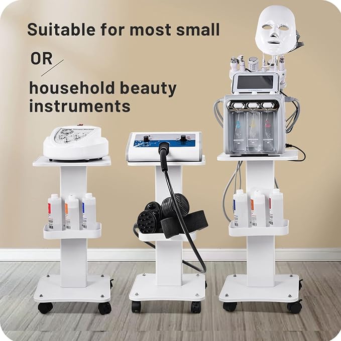 Beauty Trolley Cart with Wheels, 3 Tier Aluminum Beauty Rolling Cart, Hair Salon, Spa Salon, Vacuum Therapy Machine Trolley, Load 135lbs, 26.7 x 13.8 x 15 inch