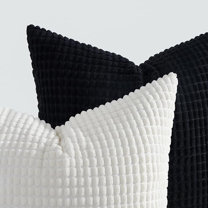Topfinel Black and White Couch Pillow Covers for Living Room 45x45 cm Set of 4,Mid Century Modern White Neutral Corduroy Corn Throw Pillows,Rustic Square Bench Chair Cushion(18 Inch/Dark Gray)