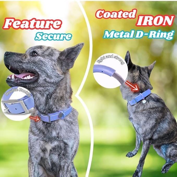Waterproof Dog Collar, Soft Comfortable Pet Collars, Adjustable Odor Proof Heavy Duty Dog Collars Easy to Clean for Large, Medium Small Dogs Bee N Buu (Cyan Blue, Medium (length12-16, Width 3/4"))