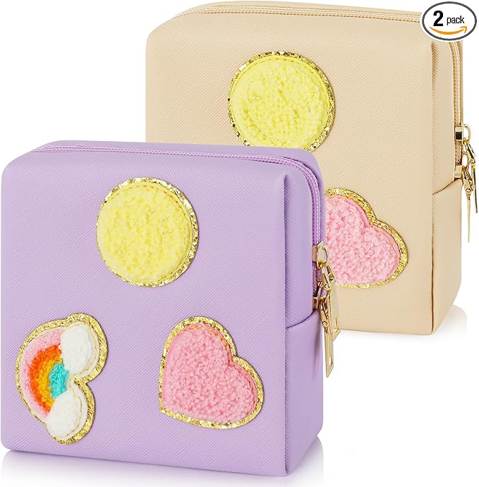 2 Pack Period Bag, PU Leather Sanitary Napkin Storage Bag for Feminine Pads Liners Tampons and Reusable Pads,Functional Sanitary Pads Pouches First Period Kit for Women Ladies Gift
