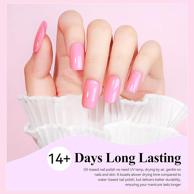 Nail Polish Light Pink Quick Dry Nail Lacquer Sheer Color, Regular Barbie Pink Fast Dry Fingernail Polish Bulk Non Gel Long-Lasting DIY Salon Gift for Women