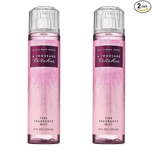 Bath & Body Works A Thousand Wishes Fine Fragrance Mist, Body Spray & Perfume for Women, Long-Lasting Personal Fragrance, Sparkling Prosecco & Peony Scent, 8 fl oz - 2 Pack