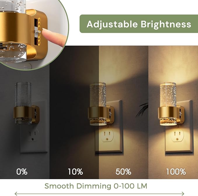 L LOHAS LED Night Lights Plug into Wall, 2 Pack Mini Dimmable Night Light | Dusk-to-Dawn, Soft White/Cool White/Amber 3 Light Color, 0-100LM Adjustable Brightness, Bubble Nightlight for Hallway